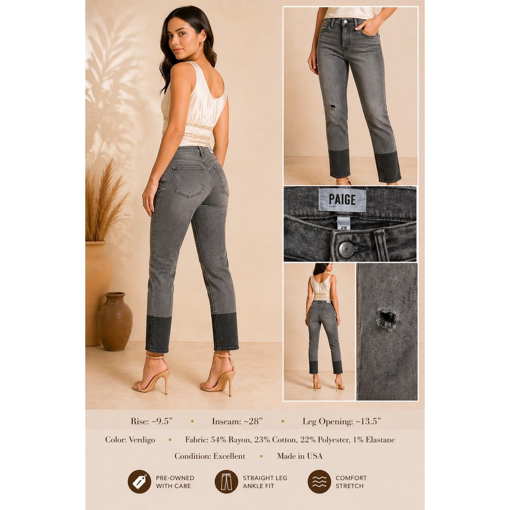 FRAME Le High Straight Two Tone Grey Black Distressed Jeans Size 25